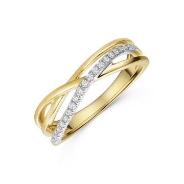 9ct 2 Colour 0.15ct Round Brilliant Diamond Crossover Fancy Band