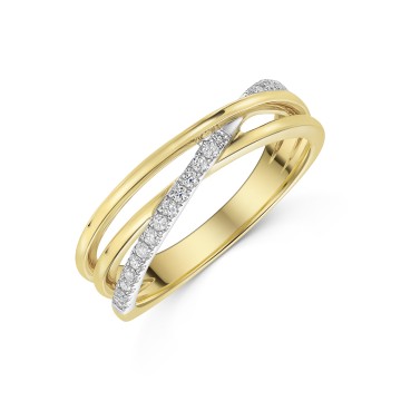 9ct Two-Tone Gold 0.10ct Round Brilliant Diamond Crossover Fancy Band