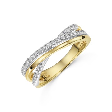 18ct Two-Tone Gold 0.15ct Round Brilliant Diamond Crossover Fancy Band