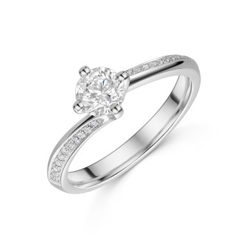 Platinum Round Brilliant 0.75ct Diamond Cross Over Ring with Pave Set Shoulders