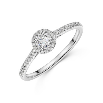 Platinum Round Brilliant 0.25ct Diamond Halo Solitaire with Diamond Shoulders