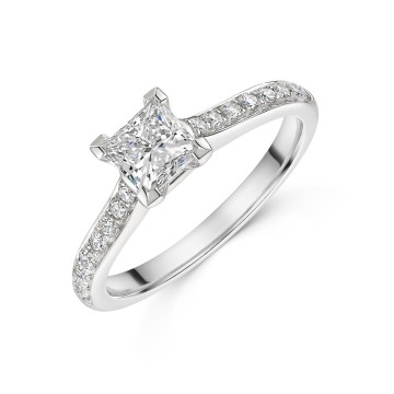 Platinum Princess Cut 0.75ct Diamond Ring with Diamond Set Shoulders