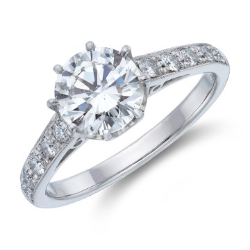 Pre-Owned Platinum 1.30ct Round Brilliant Diamond Shoulders Solitaire Ring - Size J 1/2