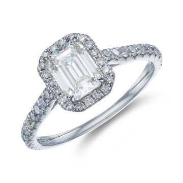 Pre-Owned Platinum Certificated Emerald Cut and Round Brilliant Diamond Cluster Ring 1.43ct - Size K 1/2
