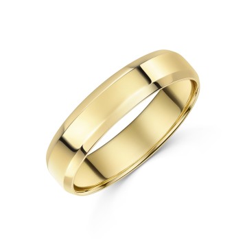 9ct Yellow Gold 5mm Bevelled Edge Flat Court Gents Wedding Ring