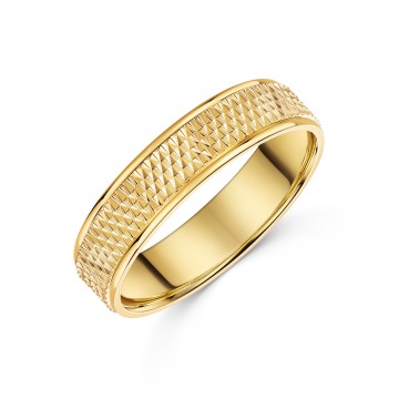 9ct Yellow Gold 5mm Patterned Gents Wedding Band