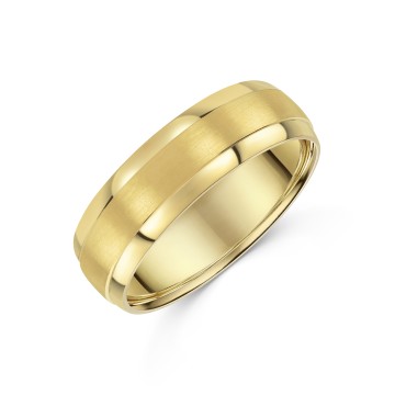 9ct Yellow Gold 6mm Satin Centre Gents Wedding Ring