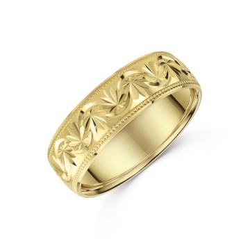 9ct Yellow Gold 6mm Diamond Cut Gents Wedding Ring