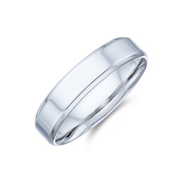 Gents 9ct White Gold 5mm Bevelled Edge Flat Court Wedding Ring