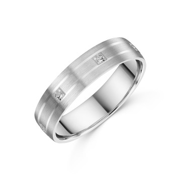 9ct White Gold 5mm Sparkle Cut Gents Wedding Band