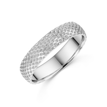 9ct White Gold 5mm Full Patterned Gents Wedding Ring