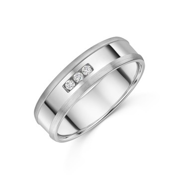 9ct White Gold 0.10ct Diamond Set 5mm 3 Stone Wedding Band