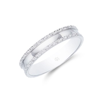 9ct white gold 5mm lined gents wedding band