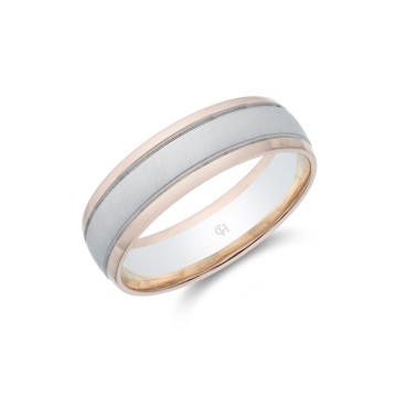 9ct Gold 2 Colour Bevelled Edge 6mm Wedding Band