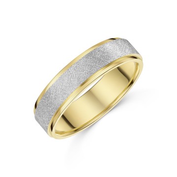 9ct Yellow and White Gold Iced Centre Gents Wedding Band