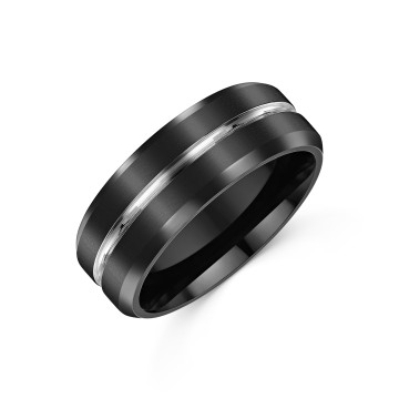 Titanium Black 8mm Contrast Line Bevelled Edge Gents Wedding Ring