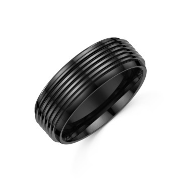 Titanium Black 8mm Lined Bevelled Edge Wedding Ring