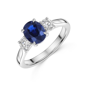 18ct White Gold Oval 1.20ct Sapphire and Diamond Three Stone Ring