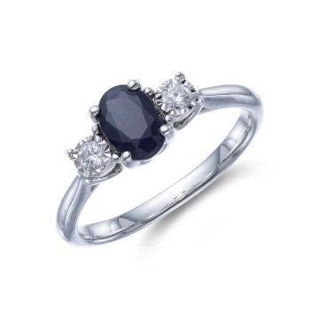 9ct White Gold 0.10ct Diamond and 0.75ct Sapphire Ring