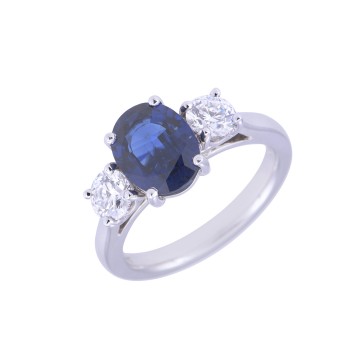 Platinum oval cut sapphire 2.27ct and round brilliant 0.76ct 3 stone