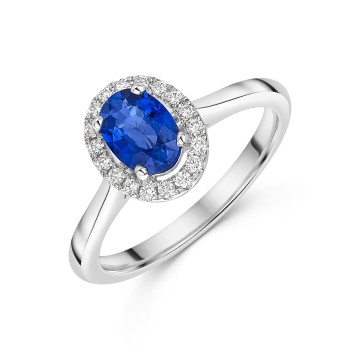 Platinum 1.00ct Oval Sapphire with Diamond Halo Ring
