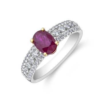 18ct White Gold Oval Cut 0.80ct Ruby and Diamond Cluster Ring