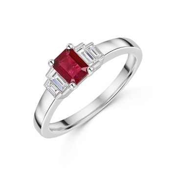 18ct White Gold 0.48ct Ruby & 0.21ct Diamond Cluster Ring