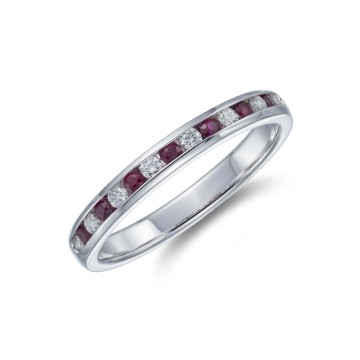 9ct White Gold 0.14ct Diamond and 0.14ct Ruby Ring