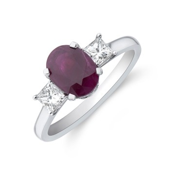 Platinum 1.40ct Oval Cut Ruby Three Stone Ring