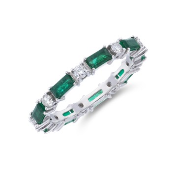 9ct White Gold Mix Cut 1.28ct Emerald and Diamond Eternity Ring
