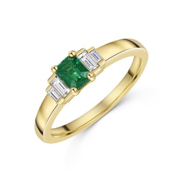 18ct Yellow Gold 0.36ct Emerald & 0.21ct Diamond Cluster Ring