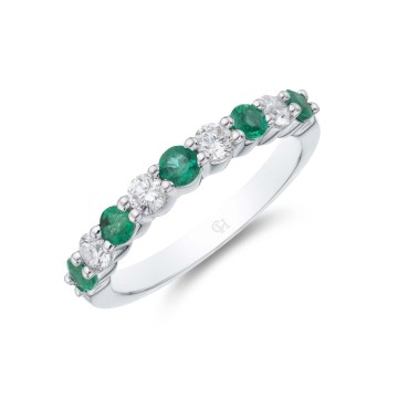 18ct White Gold 0.07ct Brilliant Cut Emerald and 0.32ct Diamond Eternity Ring