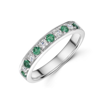 18ct White Gold 0.32ct Emerald & Diamond Eternity Ring