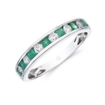 9ct White Gold Brilliant Cut Emerald and Diamond 0.63ct Eternity Ring