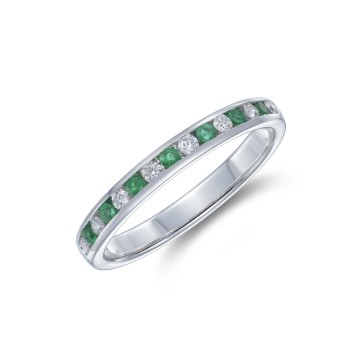 9ct White Gold 0.14ct Diamond and 0.14ct Emerald Ring