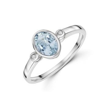 9ct White Gold 0.75ct Oval Cut Aquamarine & Diamond Ring