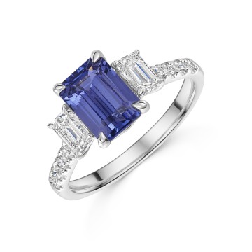 18ct White Gold Octagonal Cut 1.60ct Tanzanite Three Stone Cluster Ring