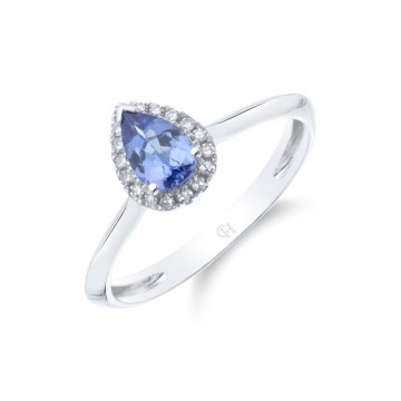 9ct White Gold Pear Cut 0.50ct Tanzanite Halo Ring