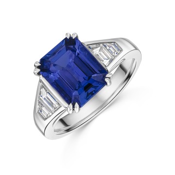 Platinum 2.80ct Tanzanite with 0.63ct Diamond Cluster Ring