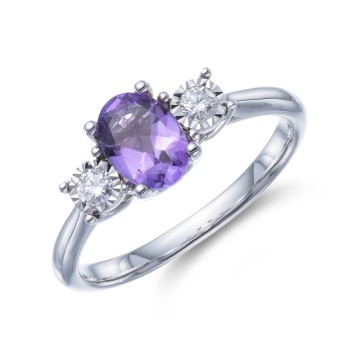 9ct White Gold 0.75ct Amethyst and 0.10ct Diamond Ring