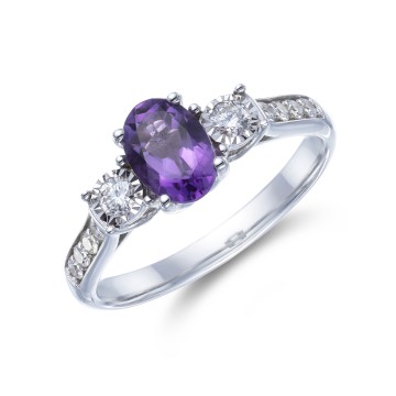 9ct White Gold 0.75ct Amethyst and 0.22ct Diamond Ring