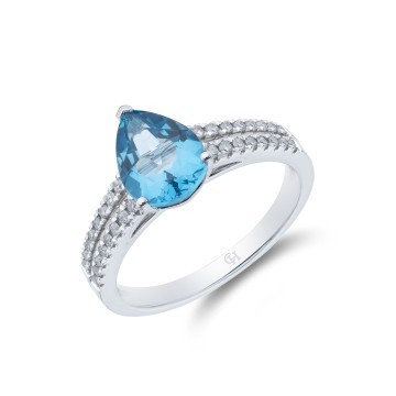 9ct White Gold Pear Cut Topaz and Brilliant Cut Diamond 2.20ct Solitaire Ring