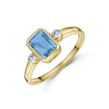 9ct Yellow Gold 0.90ct Blue Topaz Cushion Cut Rub Over Ring