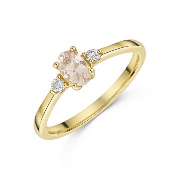 9ct Yellow Gold Morganite and 0.08ct Diamond 3 Stone Ring