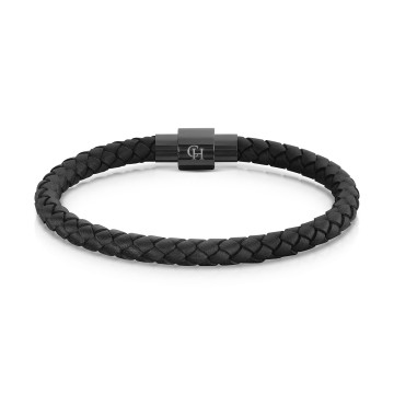 Gents Stainless Steel & Leather Plaited Bracelet