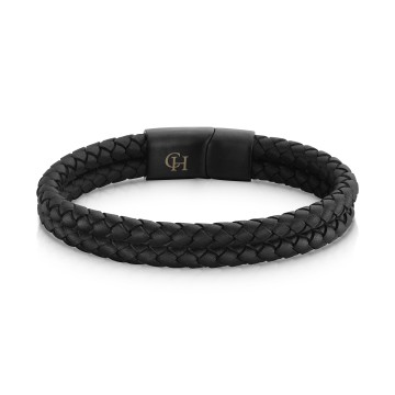 Gents Stainless Steel & Leather Double Strap Bracelet