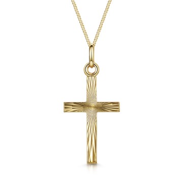 9ct Yellow Gold 15mm x 26mm Diamond Cut Cross Gents Pendant 
