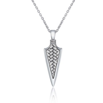 Sterling Silver Herringbone Arrow Mens Pendant Necklace 1