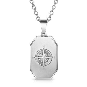 True North | Silver Gents Compass Dog Tag Pendant