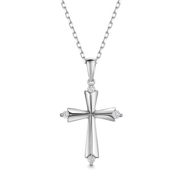 Silver Cubic Zirconia 16mm x 28mm Gents Cross Pendant